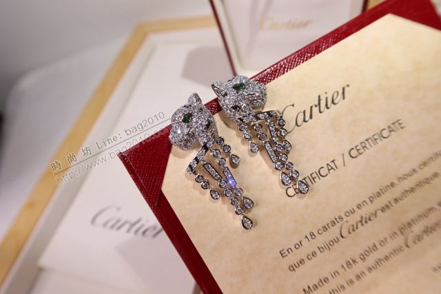 Cartier首飾 卡地亞豹子流蘇鑲鑽耳環 圓形耳釘 925純銀針鑲鑽耳吊  zgk1407